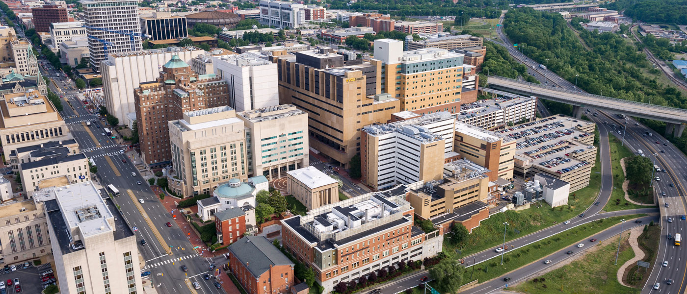 Aerial photo of downtown Richmond and the MCV Campus